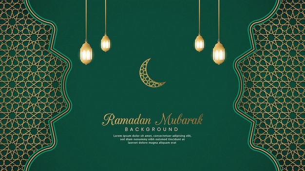 Ramadan Mubarak Islamic Arabic Green Luxury Background with Geometric pattern and Ornament