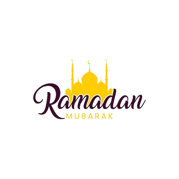 Ramadan Mubarak logo with a mosque on a white background