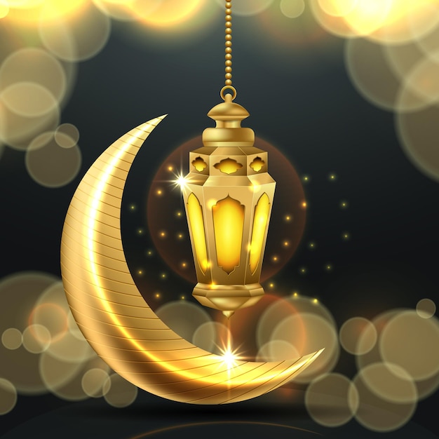 Ramadan Mubarak Luxury Islamic Greeting Background With Decorative Ornament Golden Lantern And Star