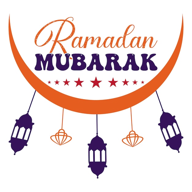 Ramadan Mubarak Typography Vector Illustration and Colorful White Background