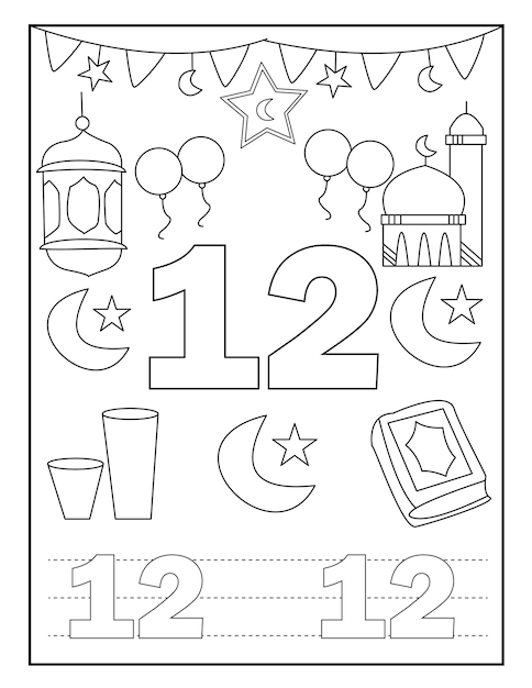 Ramadan number coloring book for kids with cute designs