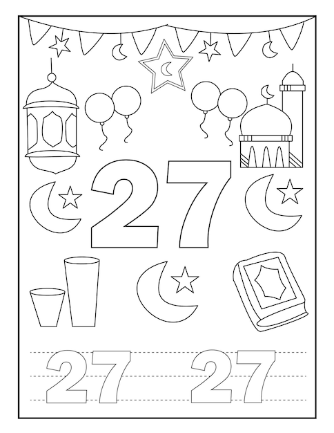 Ramadan number coloring book for kids with cute designs