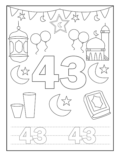 Ramadan number coloring book for kids with cute designs