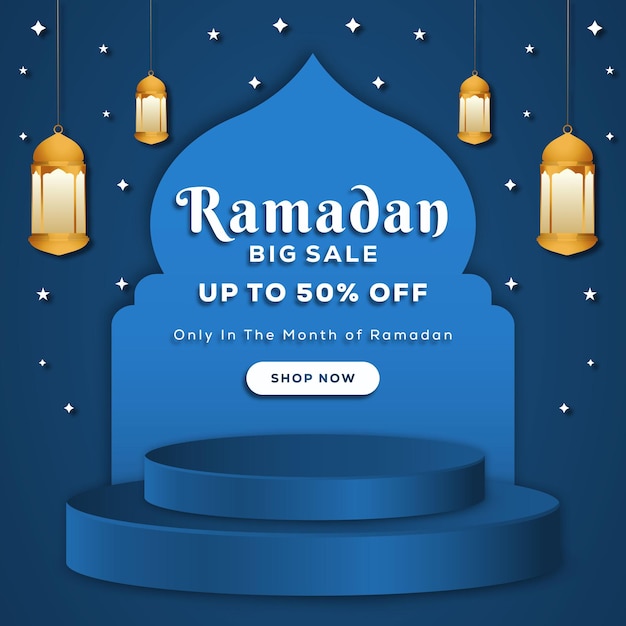 Ramadan sale banner with podium and frame