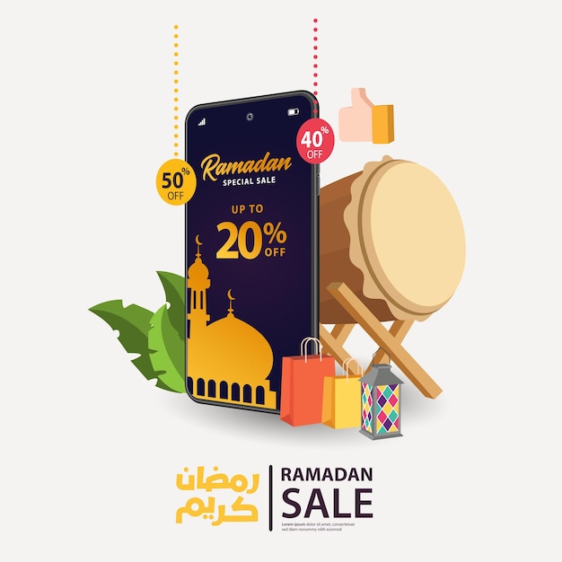 Ramadan sale banners discount and best offer tag label Eid Mubarak vector illustration