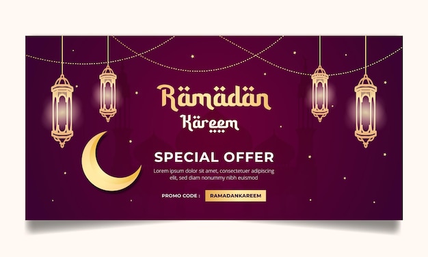 Ramadan sale horizontal banner social media post illustration template