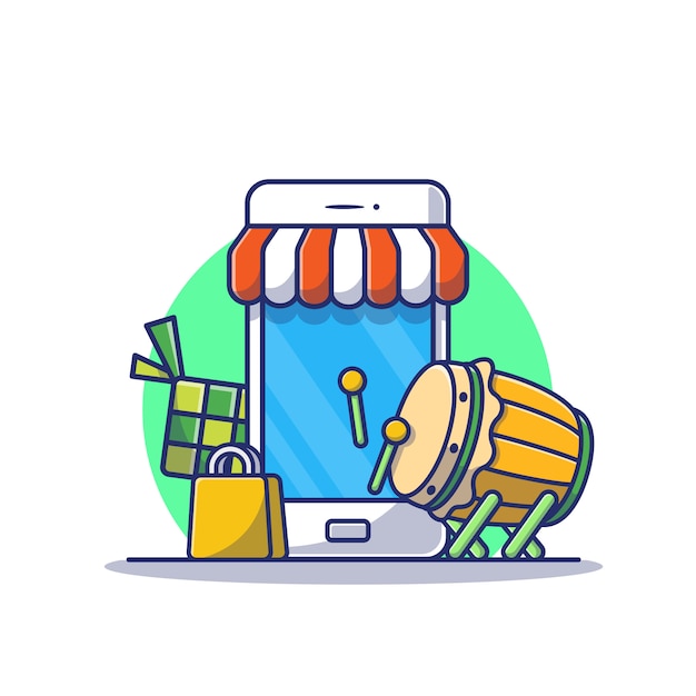 Ramadan Sale Online Shopping   Icon Illustration. Business Technology Icon Concept Isolated  . Flat Cartoon Style