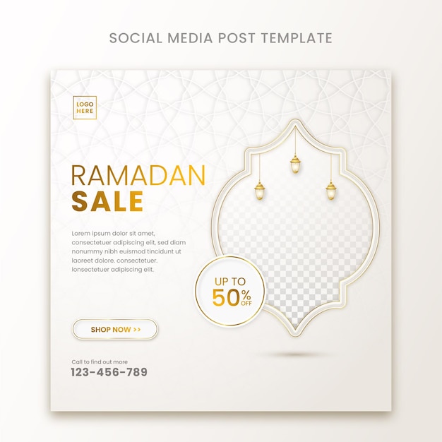 Ramadan sale social media post islamic ornament and lantern Premium Vector