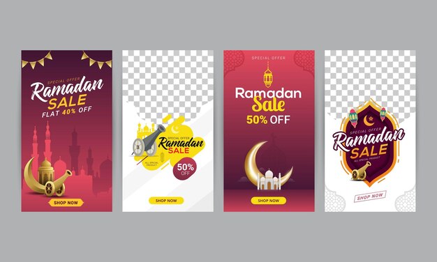 Vector ramadan sale social media stories banner discount promotion vector illustration