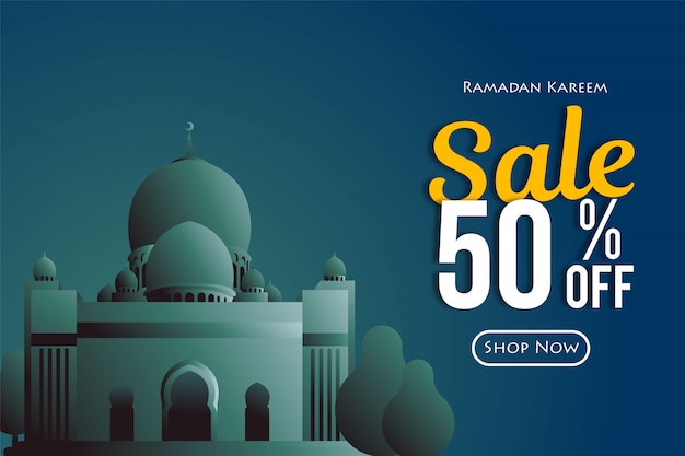 Ramadan sales discount banners with mosque. Promotions and shopping templates or for the month of Ramadan and Eid