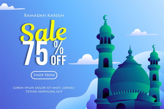 Ramadan sales discount banners with mosque. Promotions and shopping templates or for the month of Ramadan and Eid