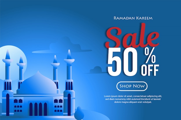 Ramadan sales discount banners with mosque. Promotions and shopping templates or for the month of Ramadan and Eid