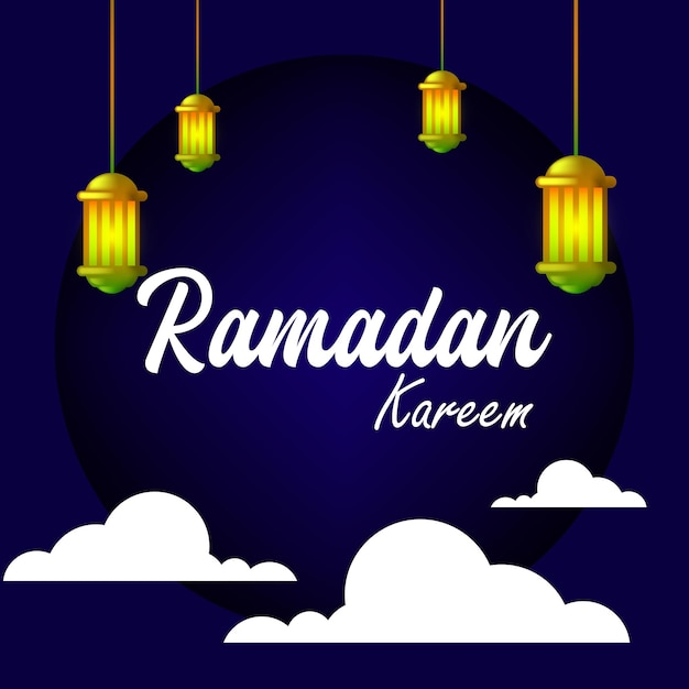 Ramadan social media design with clouds and lantern