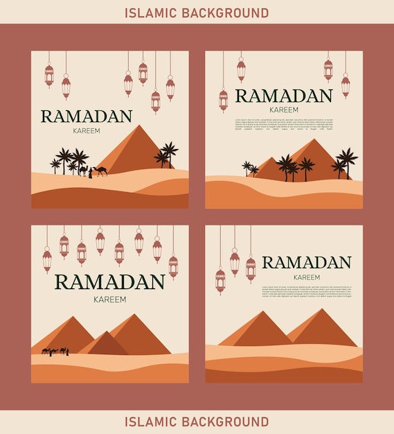 ramadan social media template set with pyramid illustration