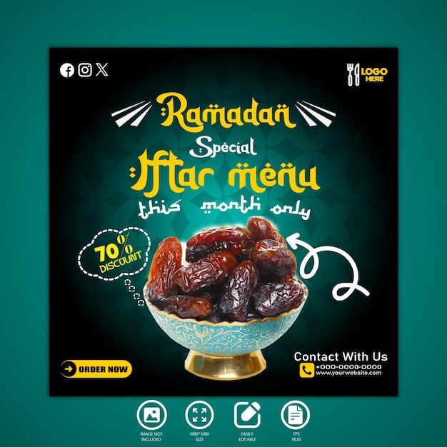 ramadan special iftar food menu design and social media post template