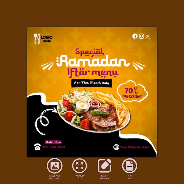 Ramadan special iftar menu food design and social media post template