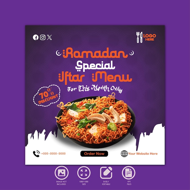 Ramadan special iftar menu food design and social media post template