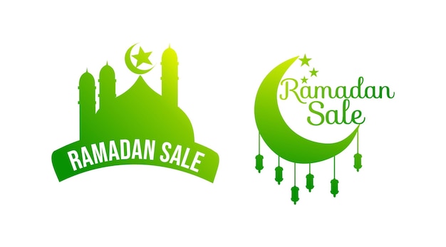 ramadan theme advertising badge on green background star moon ornament