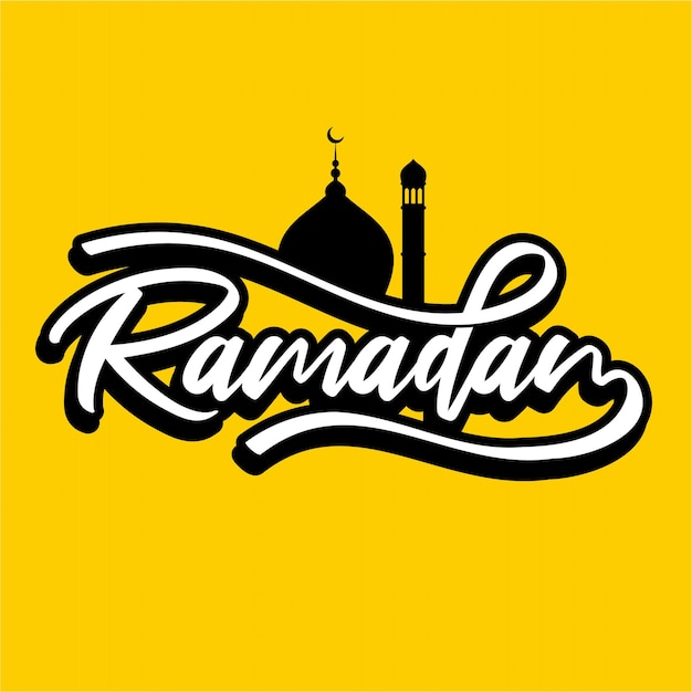 Ramadan Typography Text with Mosque Silhouette