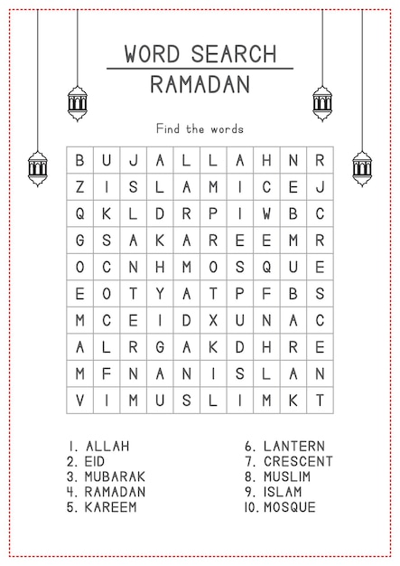 Ramadan Word Search for Kids Activity