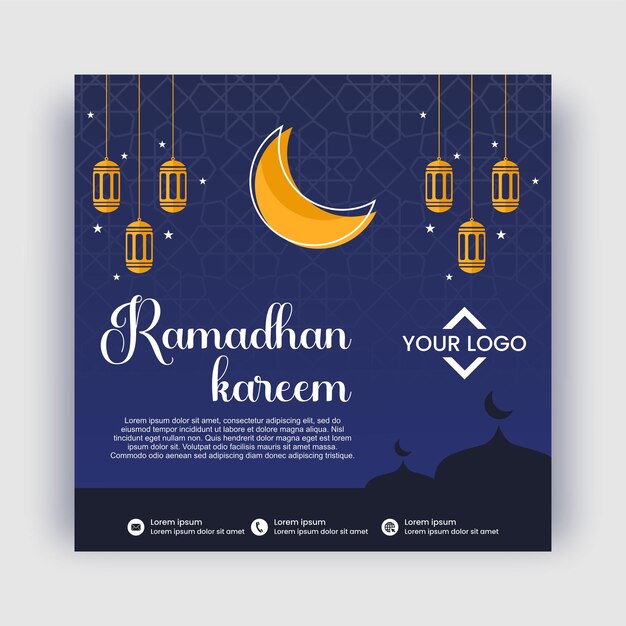 Vector ramadhan feed post template with blue background