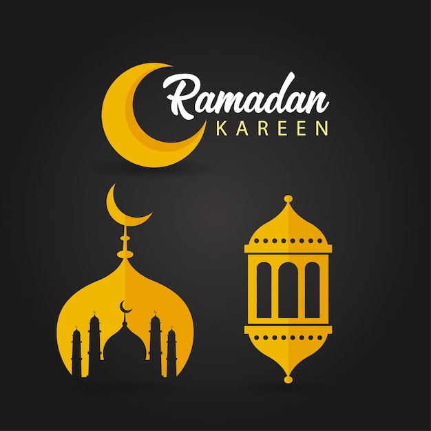 Ramadhan kareem background design logo Islamic background with crescent moon lantern and mosque