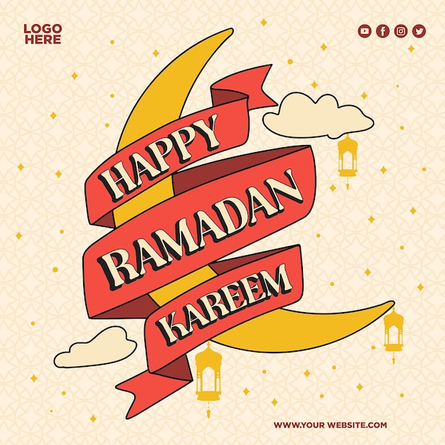 Ramadhan kareem greeting for square feed instagram template islamic moon ornament