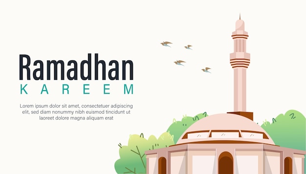 Ramadhan Kareem Vector Illustration with Mosque in the Background