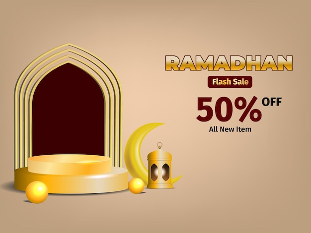 Ramadhan Podium 3D realistic Vector