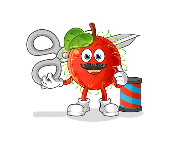 Rambutan barber cartoon. cartoon mascot vector