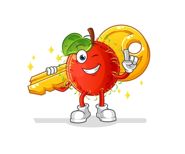 Rambutan carry the key mascot. cartoon vector