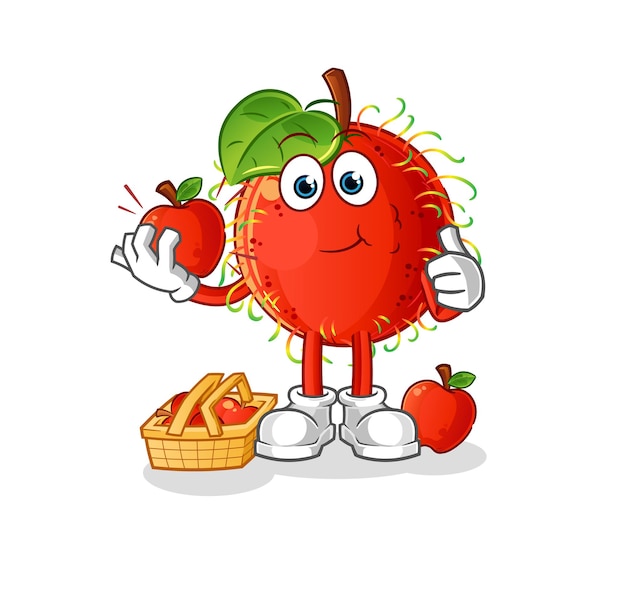 Rambutan eating an apple illustration. character vector