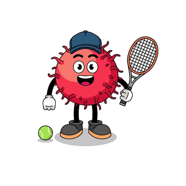 Rambutan fruit illustration as a tennis player