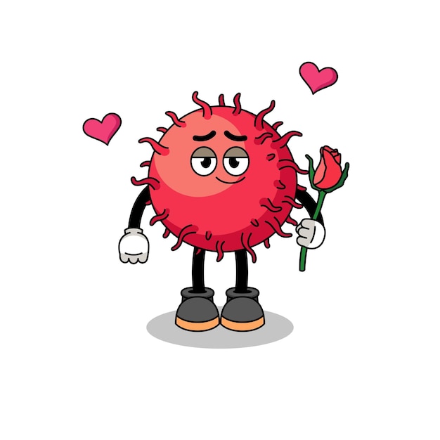 Rambutan fruit mascot falling in love