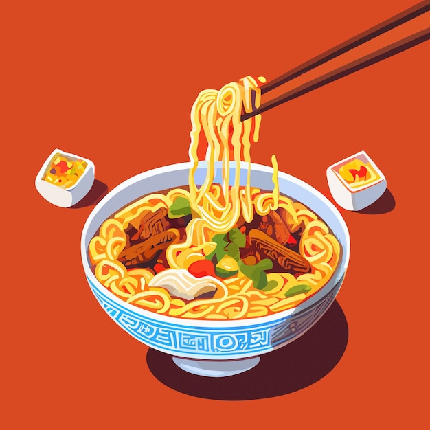 Ramen bowl flat illustration