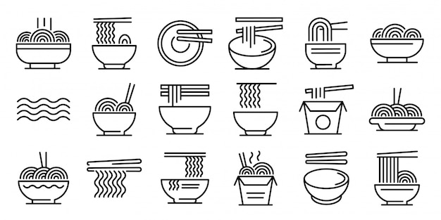 Ramen icons set, outline style