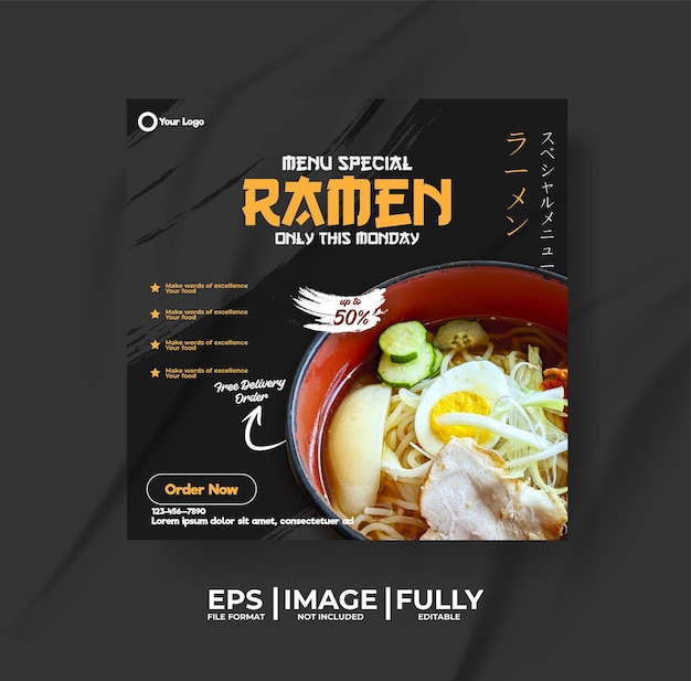 Ramen japannese food menu template With food pattern background