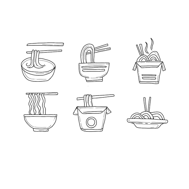 ramen and noodle handrawn doodle illustrations vector set