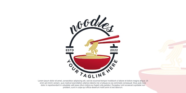 Ramen noodle logo design illustration for restaurant icon with creative element Premium Vector