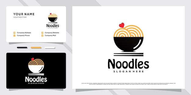 Ramen noodle logo design illustration with bowl icon and business card template