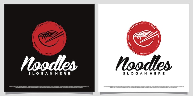 Ramen noodle logo design illustration with negative space concept and creative element