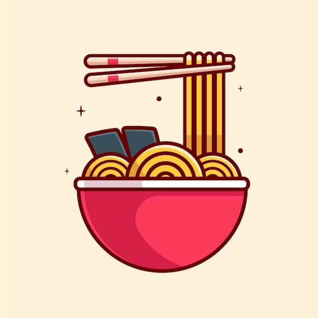 Ramen Noodle With Chopstick Cartoon Vector Icon Illustration Food Object Icon Concept Isolated Flat