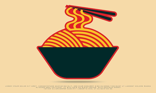 Vector ramen noodles bowl with chopstick cartoon vector icon, asian noodles logo design illustration