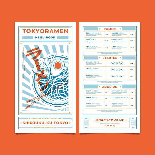 Vector ramen restaurant menu concept