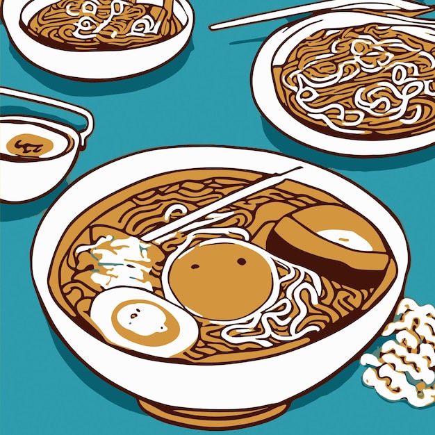 Ramen Soup Dish Japan Food Japanese Fast Food Noodles Illustration Vector Anime Art