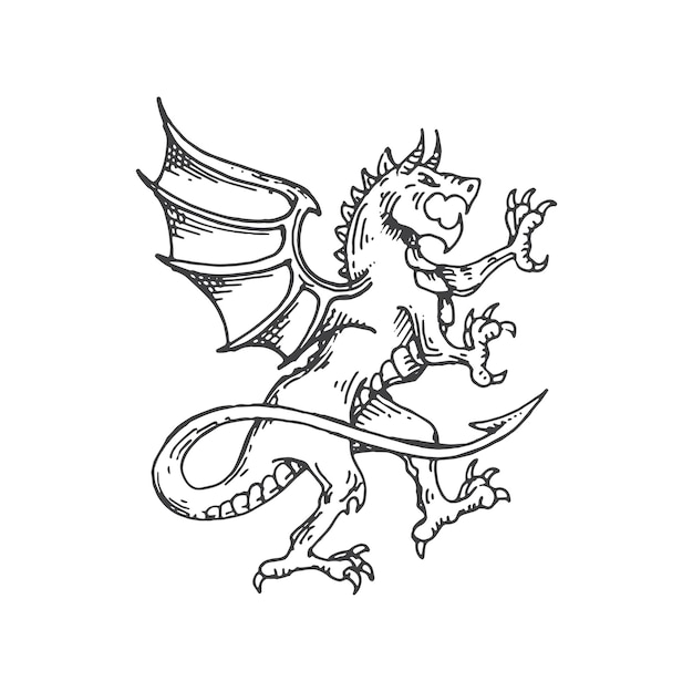 Rampart dragon medieval heraldic monster sketch