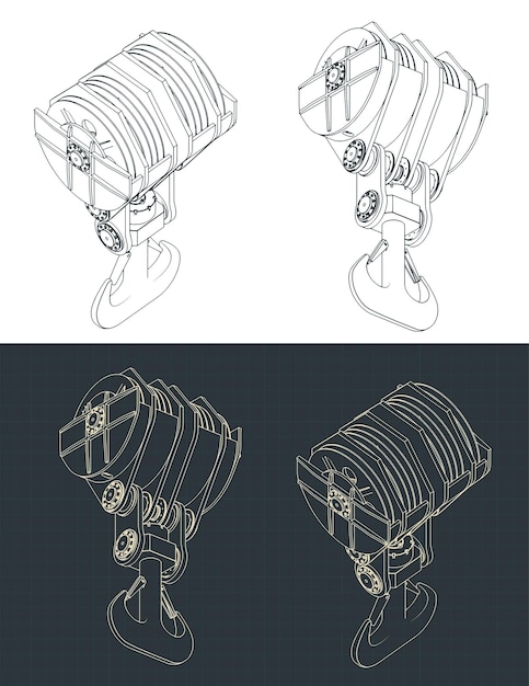 Ramshorn hook isometric blueprints