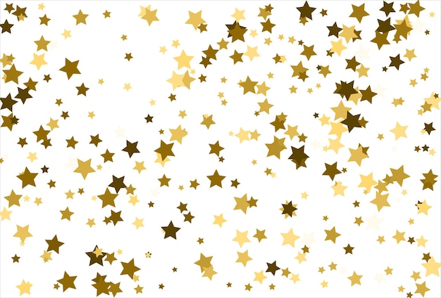 Random falling gold stars on white background Glitter pattern for banner greeting card Christmas and New Year card invitation postcard paper packaging