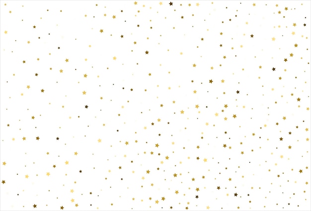 Random falling gold stars on white background Glitter pattern for banner greeting card Christmas and New Year card invitation postcard paper packaging