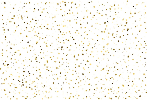 Random falling gold stars on white background Glitter pattern for banner greeting card Christmas and New Year card invitation postcard paper packaging